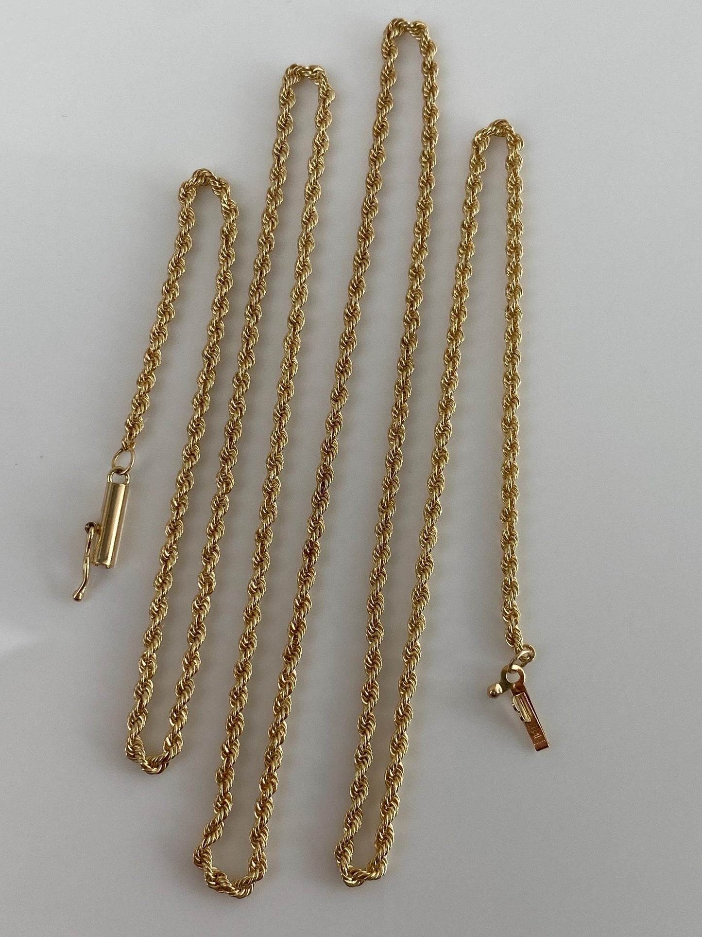 Vintage 14k Yellow Gold Slim Rope Chain Necklace - 24 inches