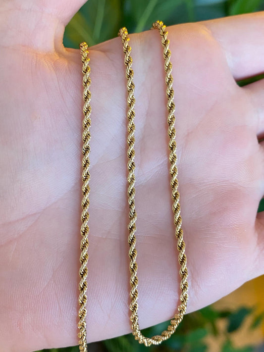 Vintage Solid 14k Yellow Gold Rope Chain Necklace - 16.25 inches