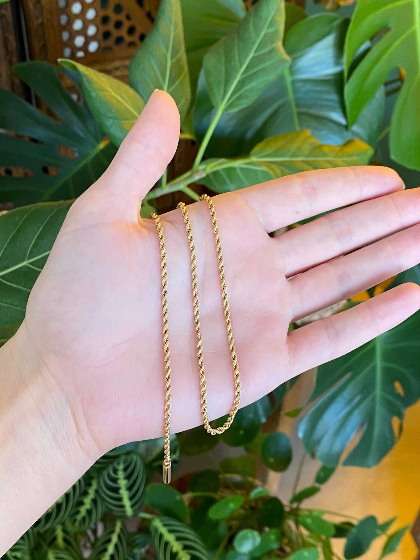 Vintage Solid 14k Yellow Gold Rope Chain Necklace - 16.25 inches