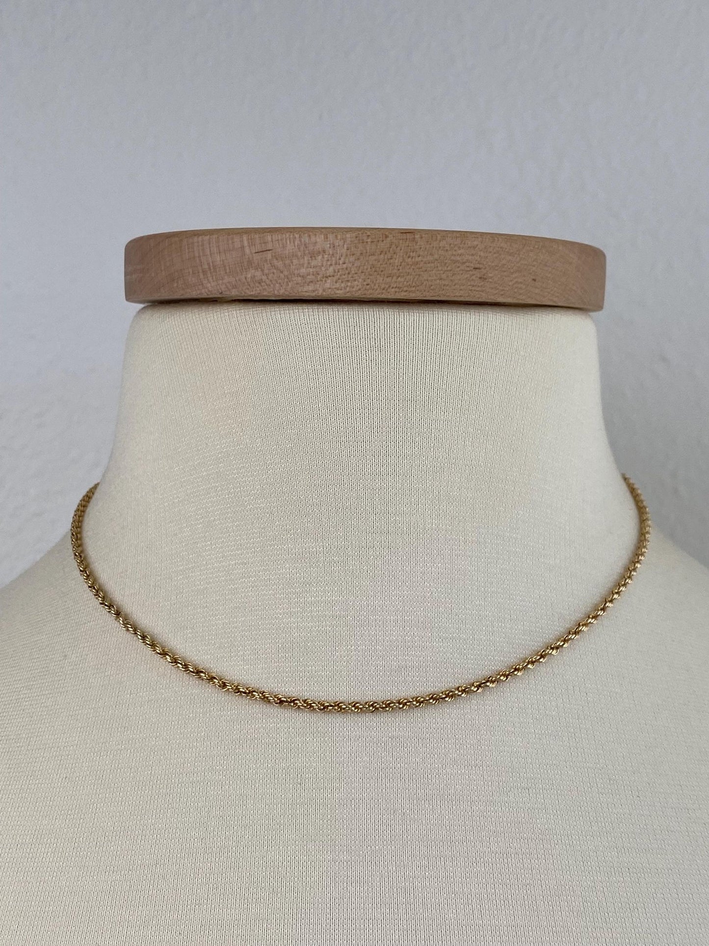 Vintage Solid 14k Yellow Gold Rope Chain Necklace - 16.25 inches
