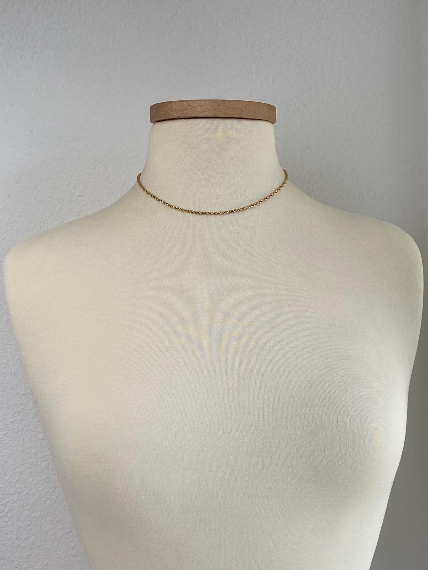 Vintage Solid 14k Yellow Gold Rope Chain Necklace - 16.25 inches