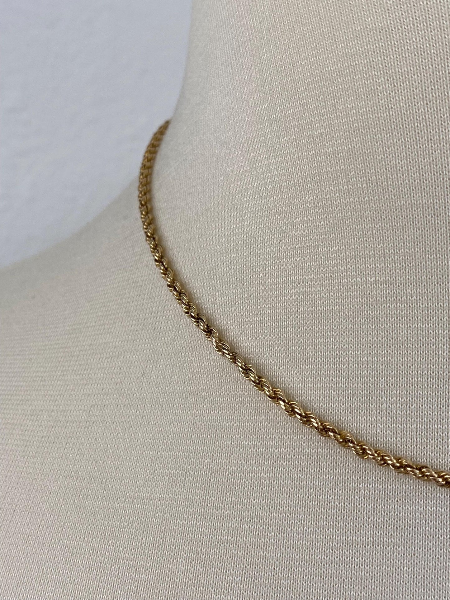 Vintage Solid 14k Yellow Gold Rope Chain Necklace - 16.25 inches
