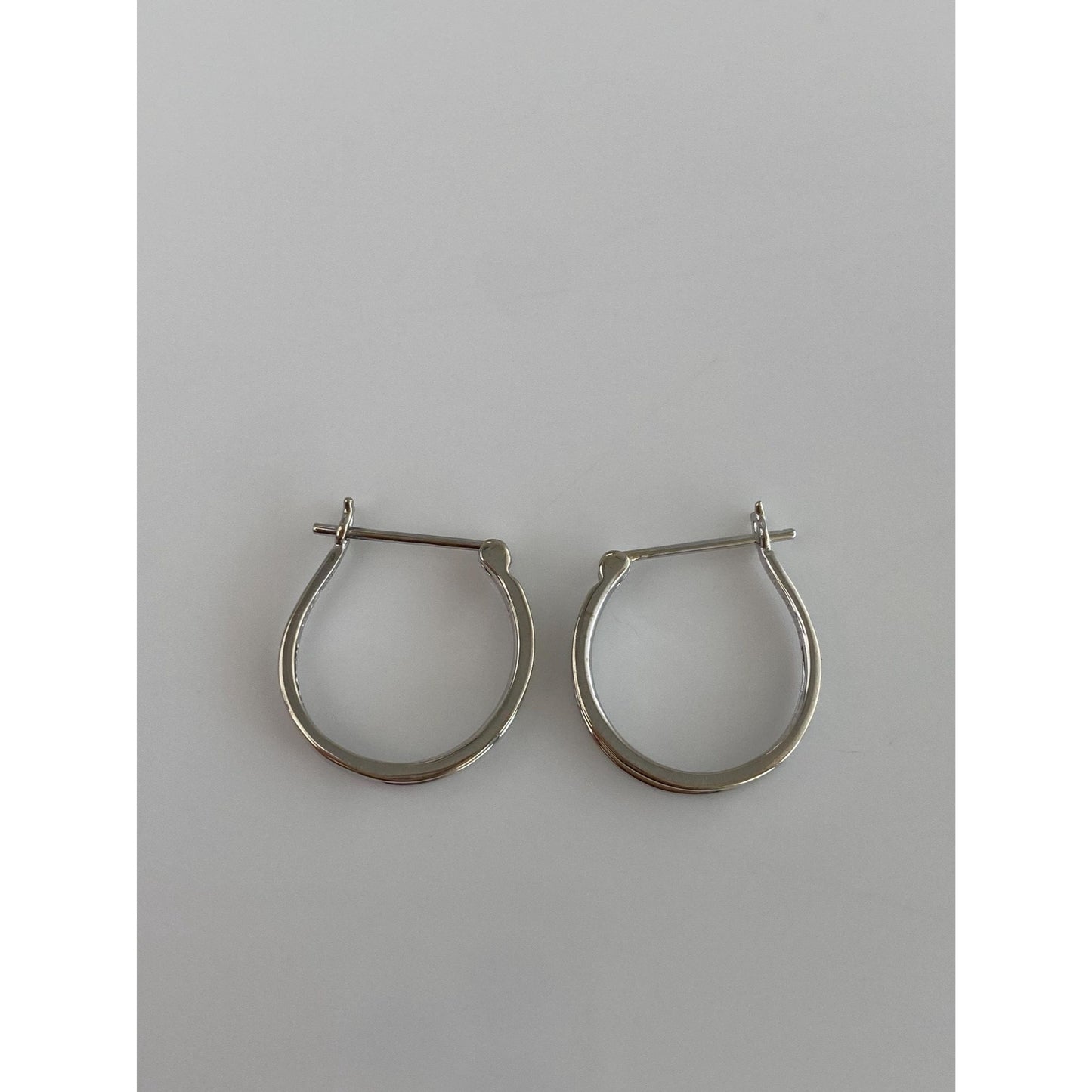 Vintage Solid 10k White Gold Clear Sapphire Hoop Earrings