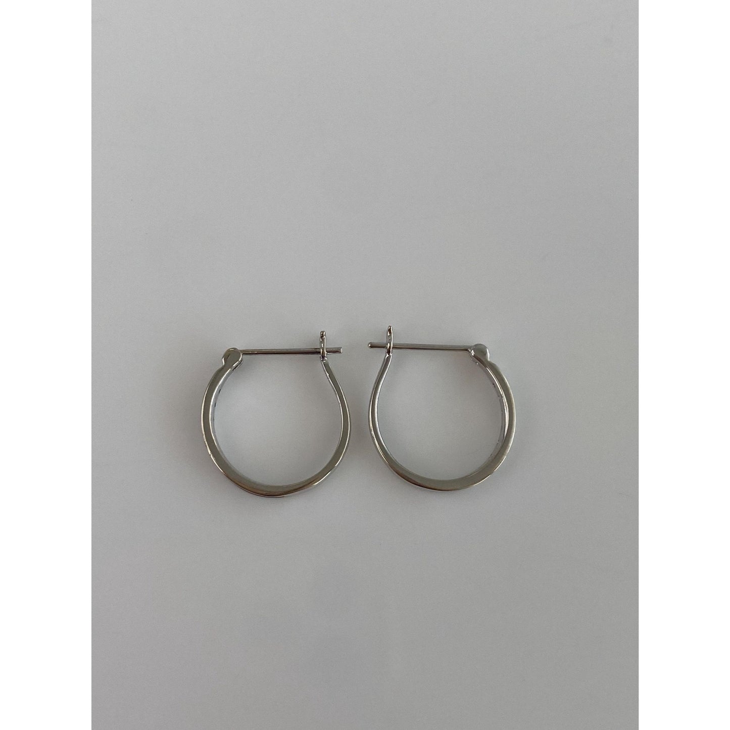 Vintage Solid 10k White Gold Clear Sapphire Hoop Earrings
