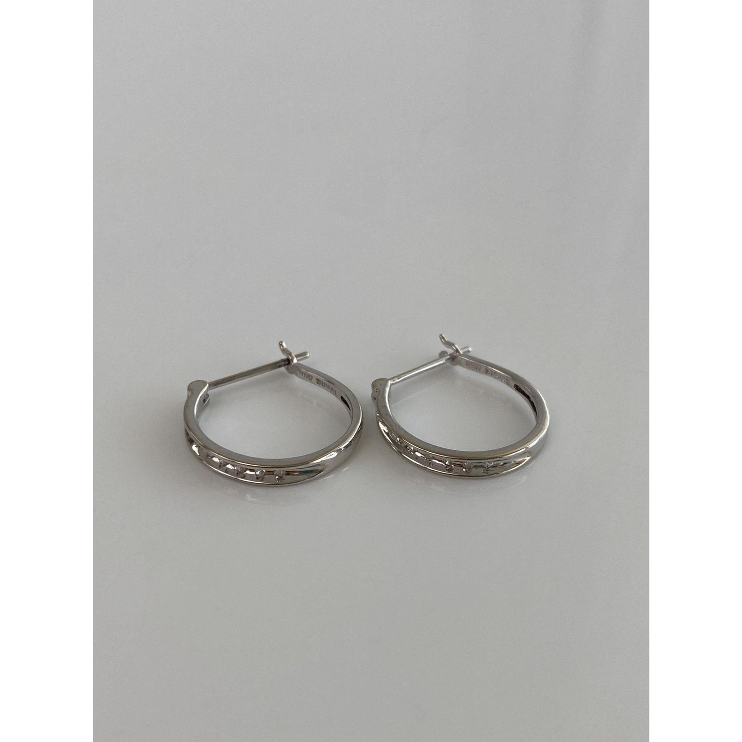 Vintage Solid 10k White Gold Clear Sapphire Hoop Earrings