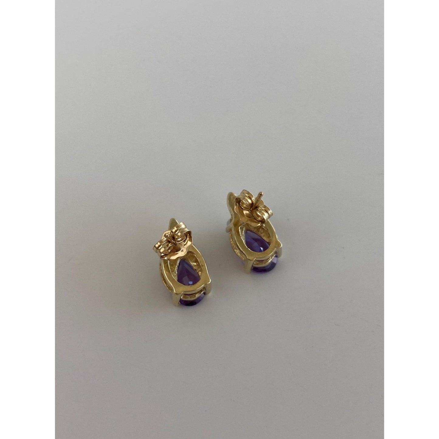 Vintage Solid 10k Yellow Gold Diamond Amethyst Stud Earrings