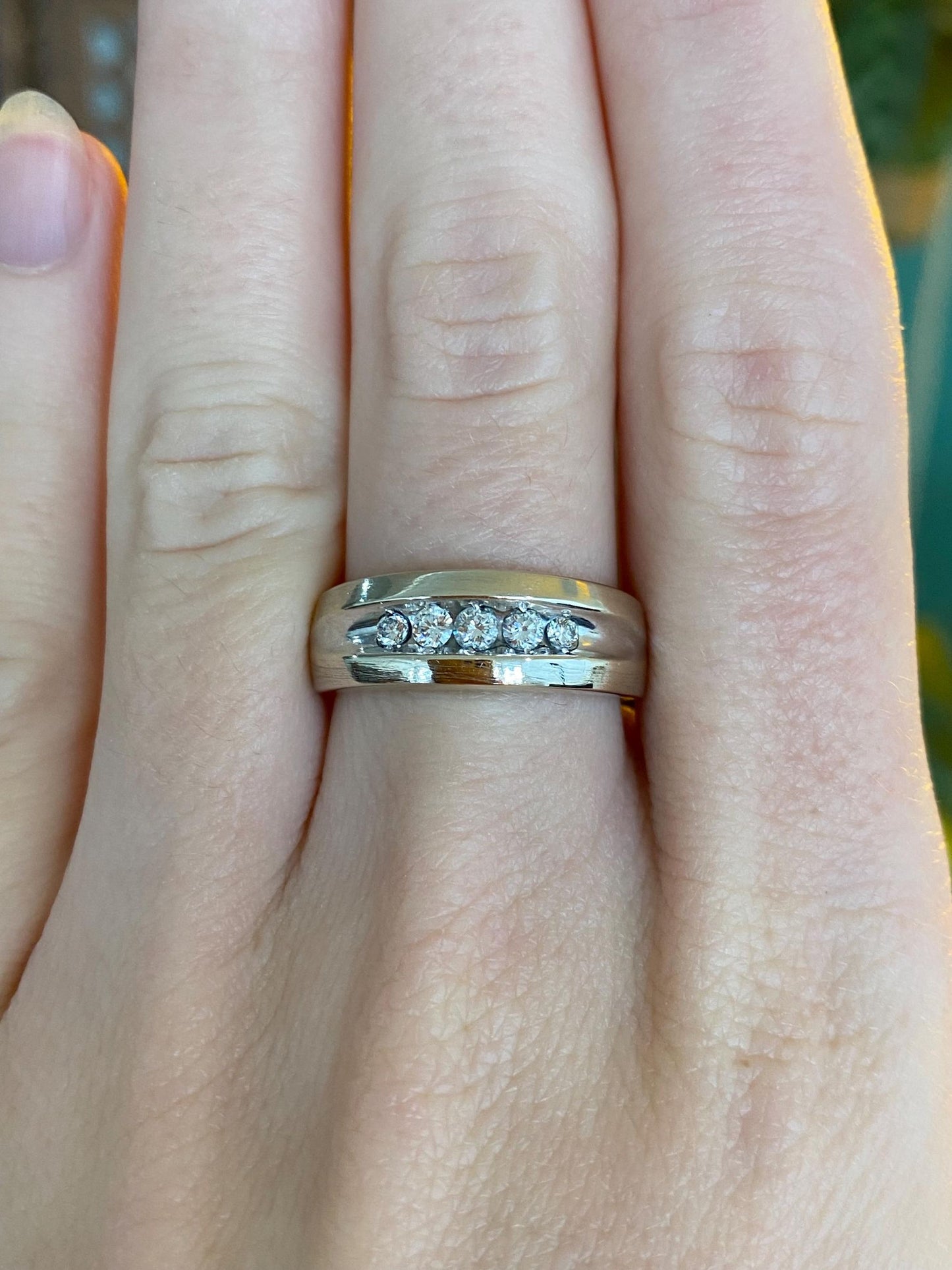 Vintage 14k White Gold Diamond Ring Band - Size 6.25