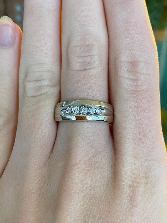 Vintage 14k White Gold Diamond Ring Band - Size 6.25