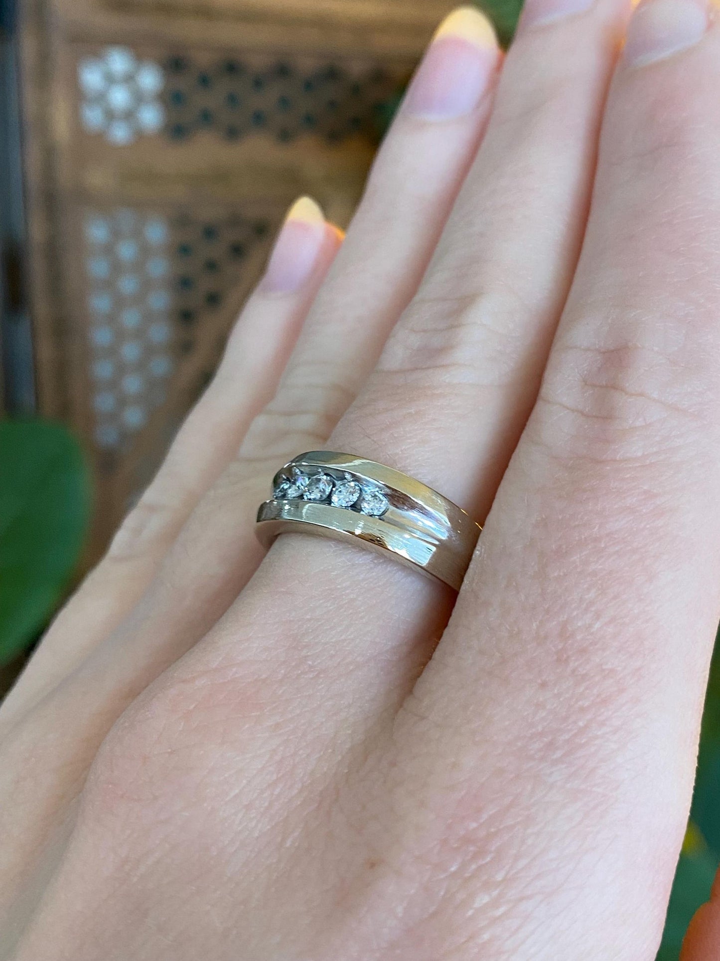 Vintage 14k White Gold Diamond Ring Band - Size 6.25