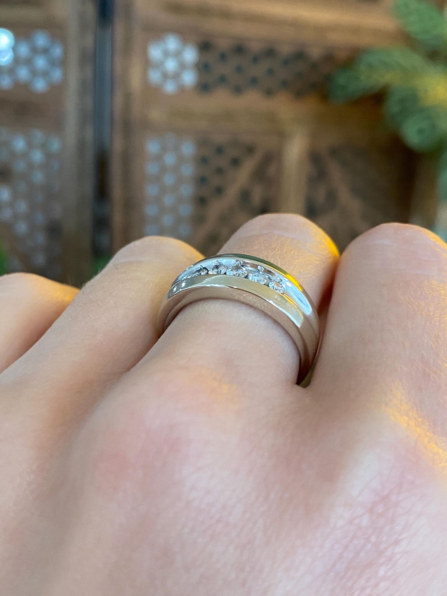Vintage 14k White Gold Diamond Ring Band - Size 6.25