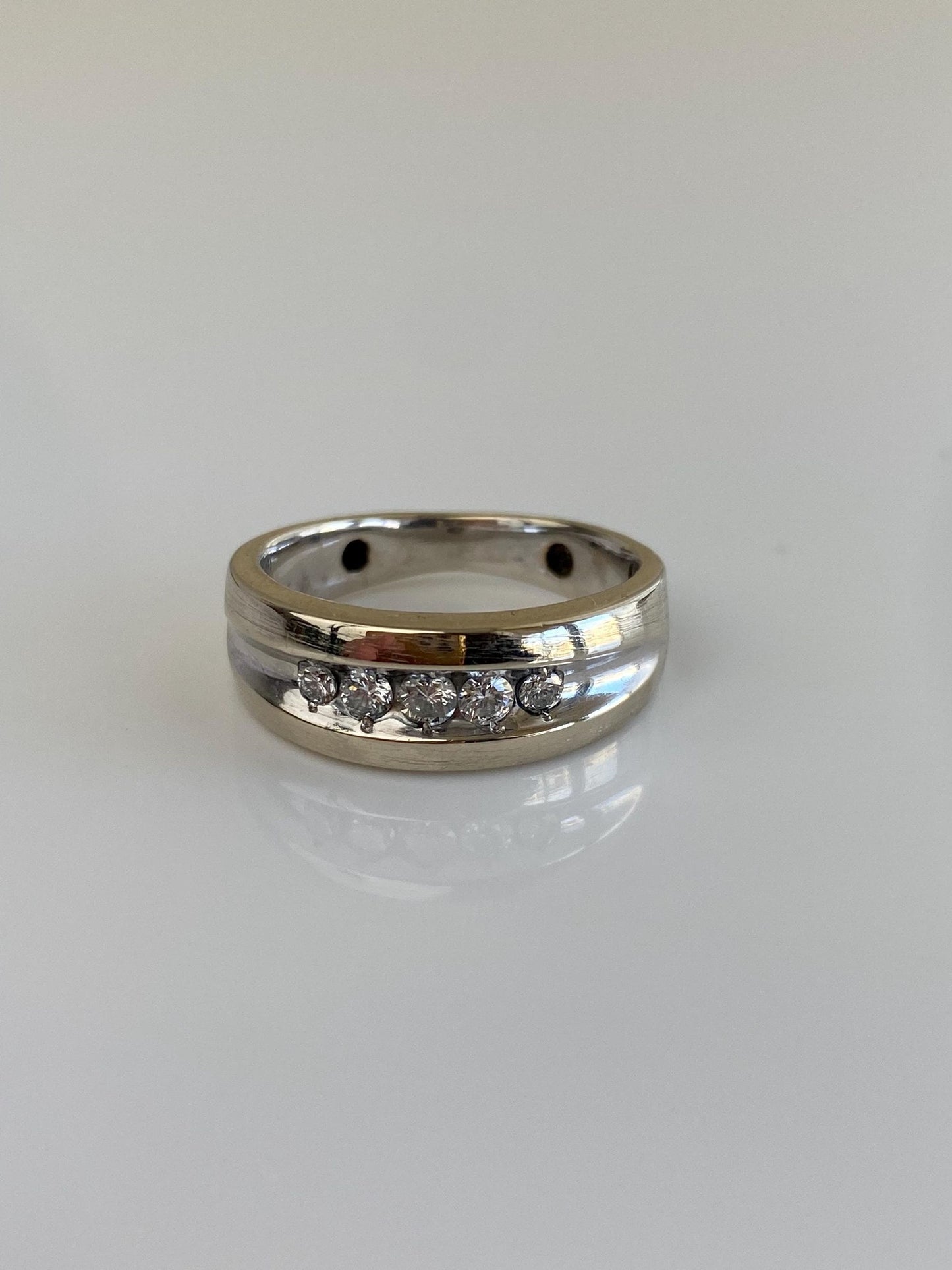 Vintage 14k White Gold Diamond Ring Band - Size 6.25