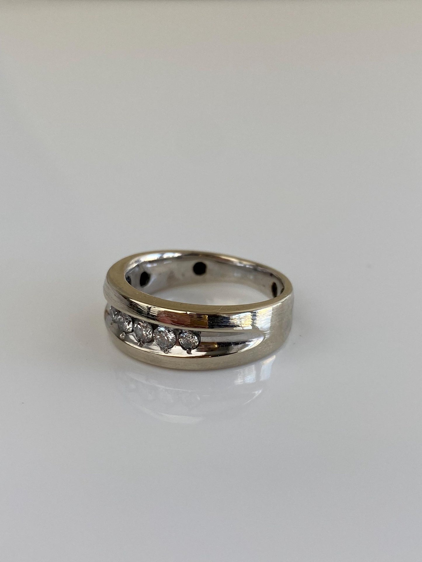 Vintage 14k White Gold Diamond Ring Band - Size 6.25