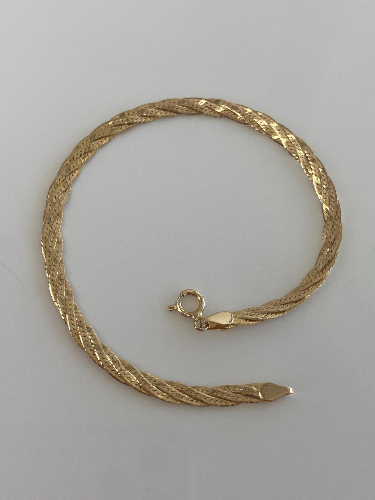 Vintage Solid 14k Yellow Gold Braided Herringbone Chain Bracelet - 7 inches