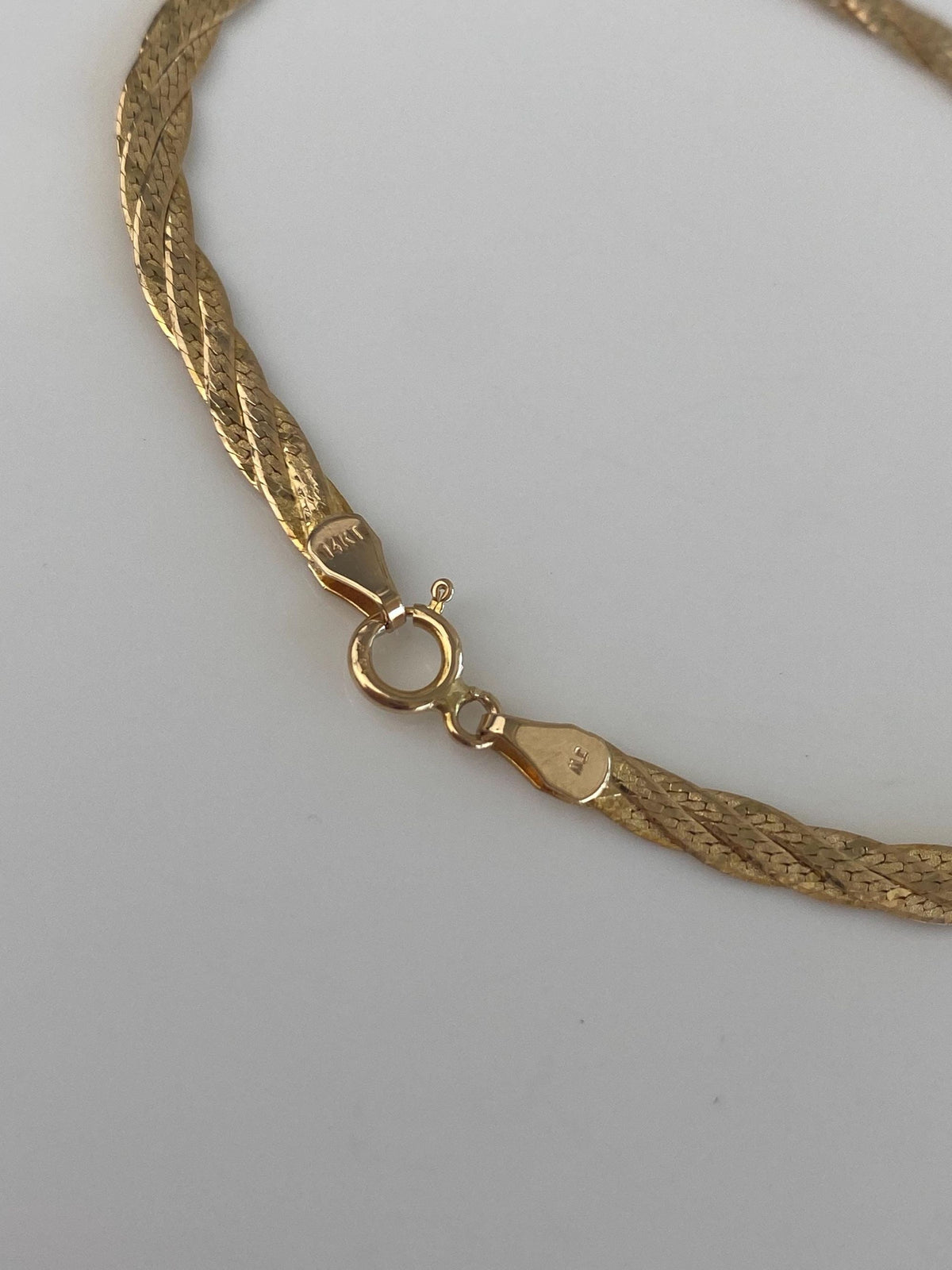 Vintage Solid 14k Yellow Gold Braided Herringbone Chain Bracelet - 7 inches