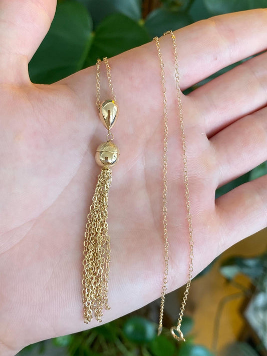 Vintage Solid 14k Yellow Gold Balls Cable Chain Fringe Necklace - 18 inches