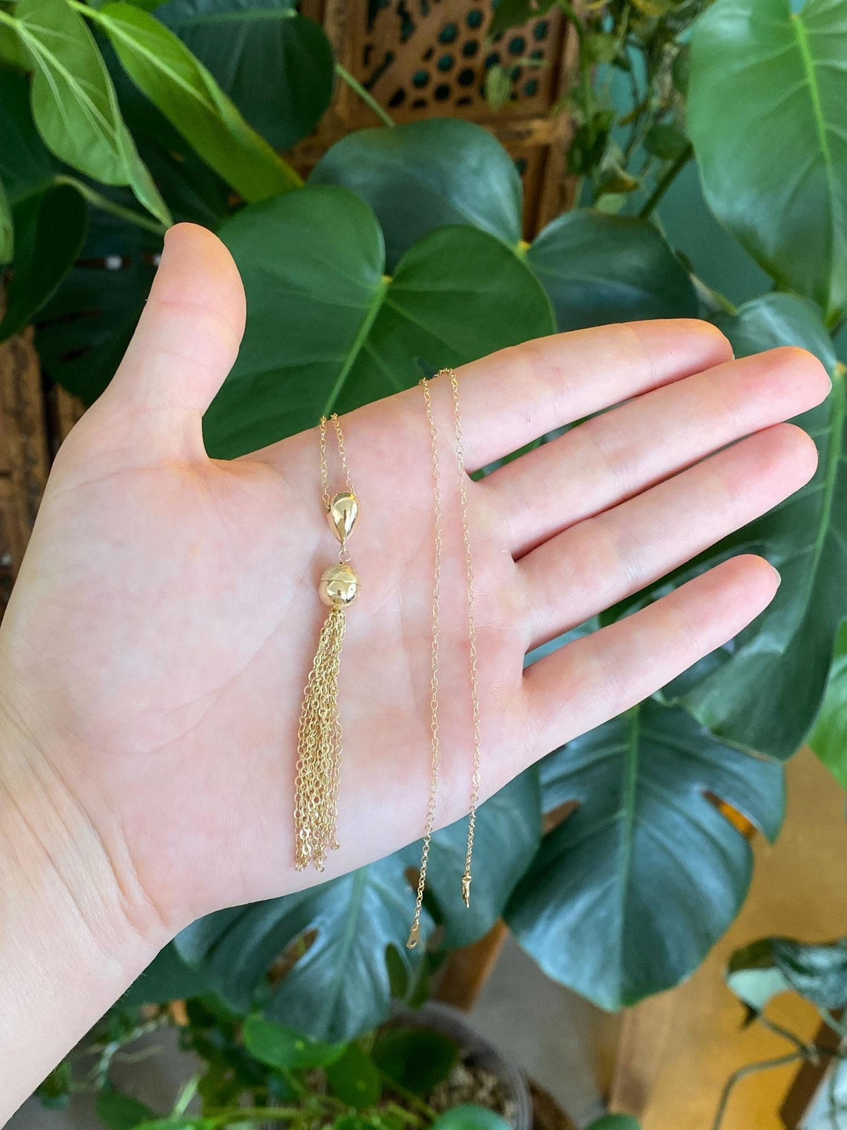 Vintage Solid 14k Yellow Gold Balls Cable Chain Fringe Necklace - 18 inches