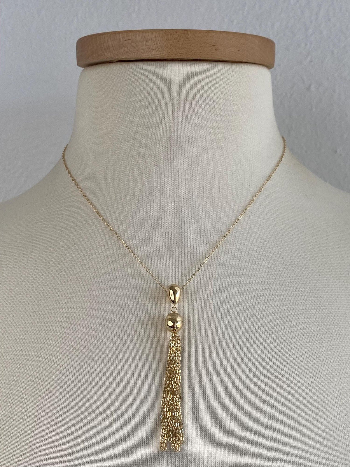 Vintage Solid 14k Yellow Gold Balls Cable Chain Fringe Necklace - 18 inches