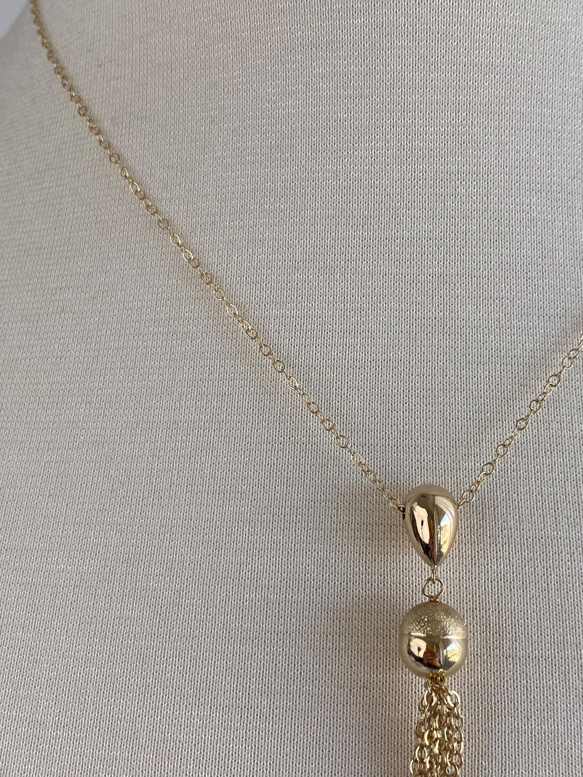 Vintage Solid 14k Yellow Gold Balls Cable Chain Fringe Necklace - 18 inches