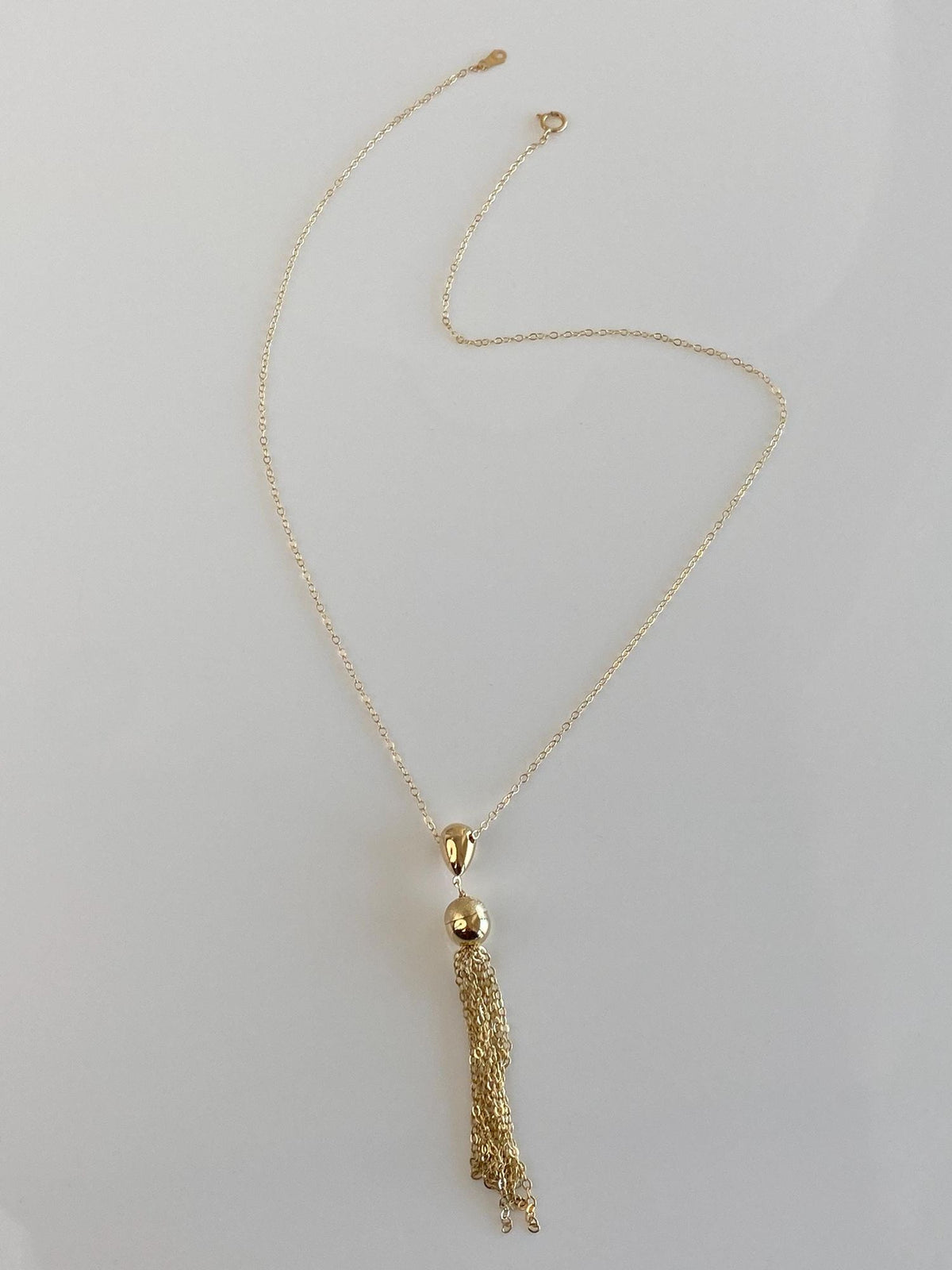 Vintage Solid 14k Yellow Gold Balls Cable Chain Fringe Necklace - 18 inches