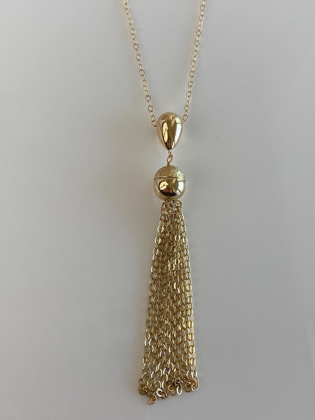 Vintage Solid 14k Yellow Gold Balls Cable Chain Fringe Necklace - 18 inches