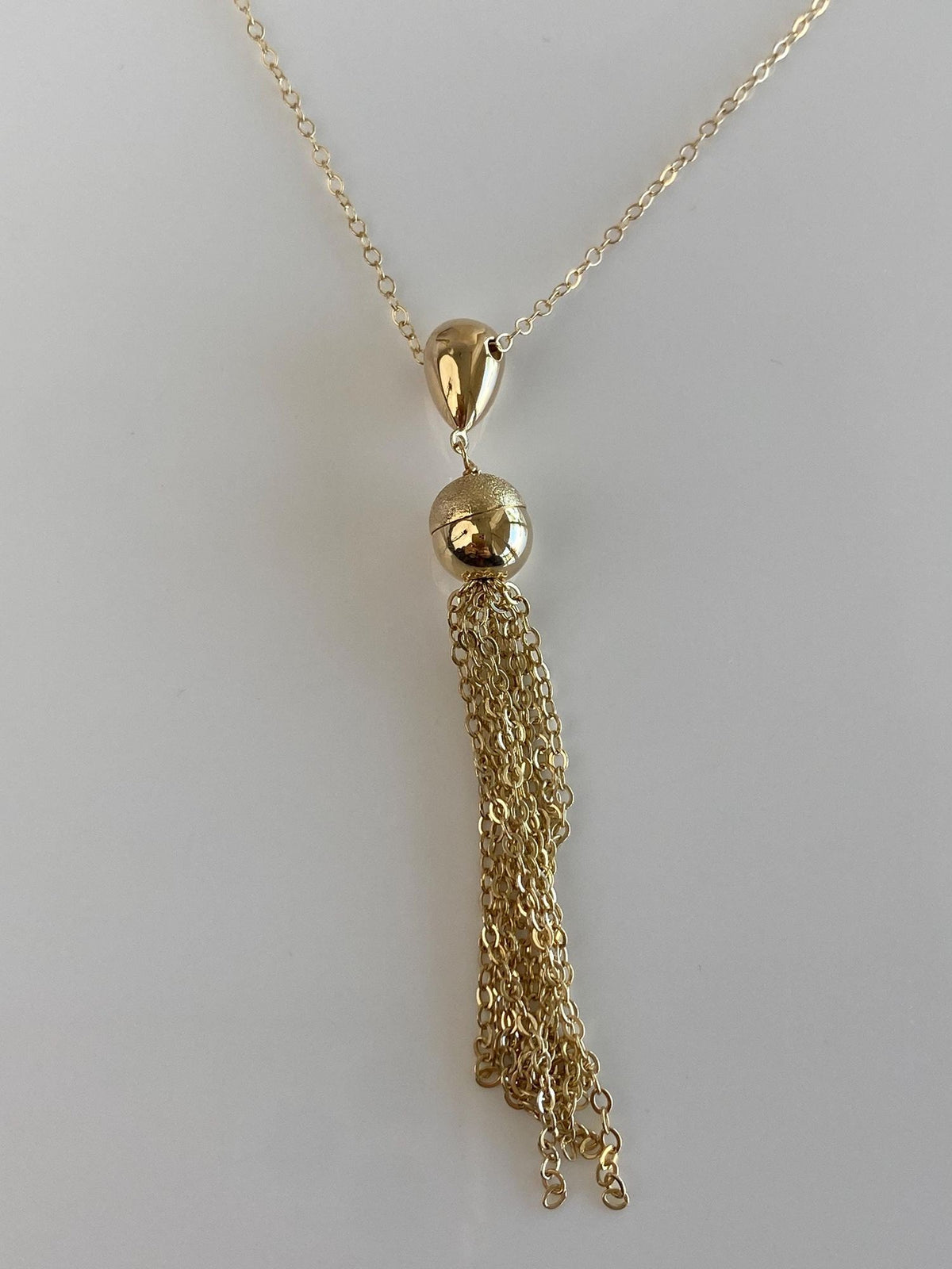 Vintage Solid 14k Yellow Gold Balls Cable Chain Fringe Necklace - 18 inches