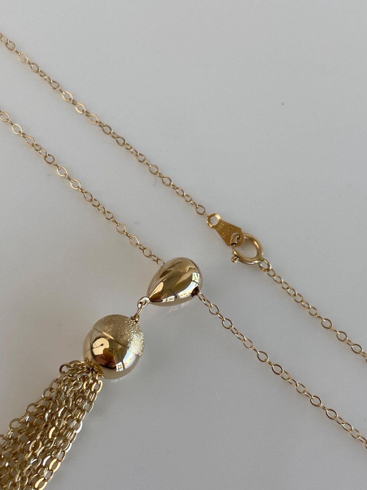 Vintage Solid 14k Yellow Gold Balls Cable Chain Fringe Necklace - 18 inches