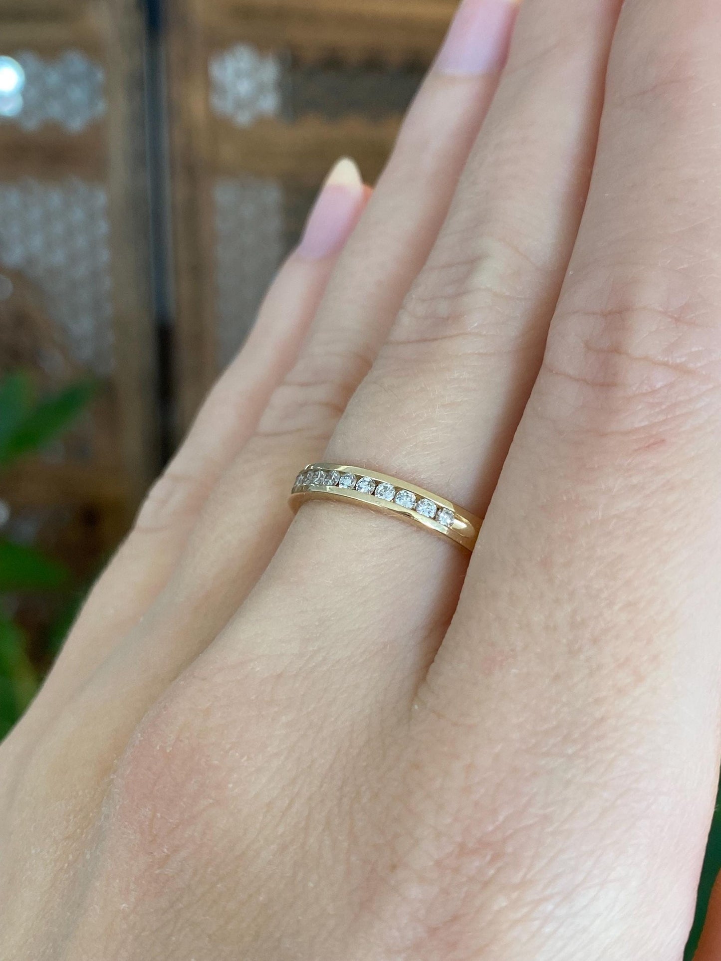 Vintage Solid 14k Yellow Gold Diamond Ring Band - Size 6.75