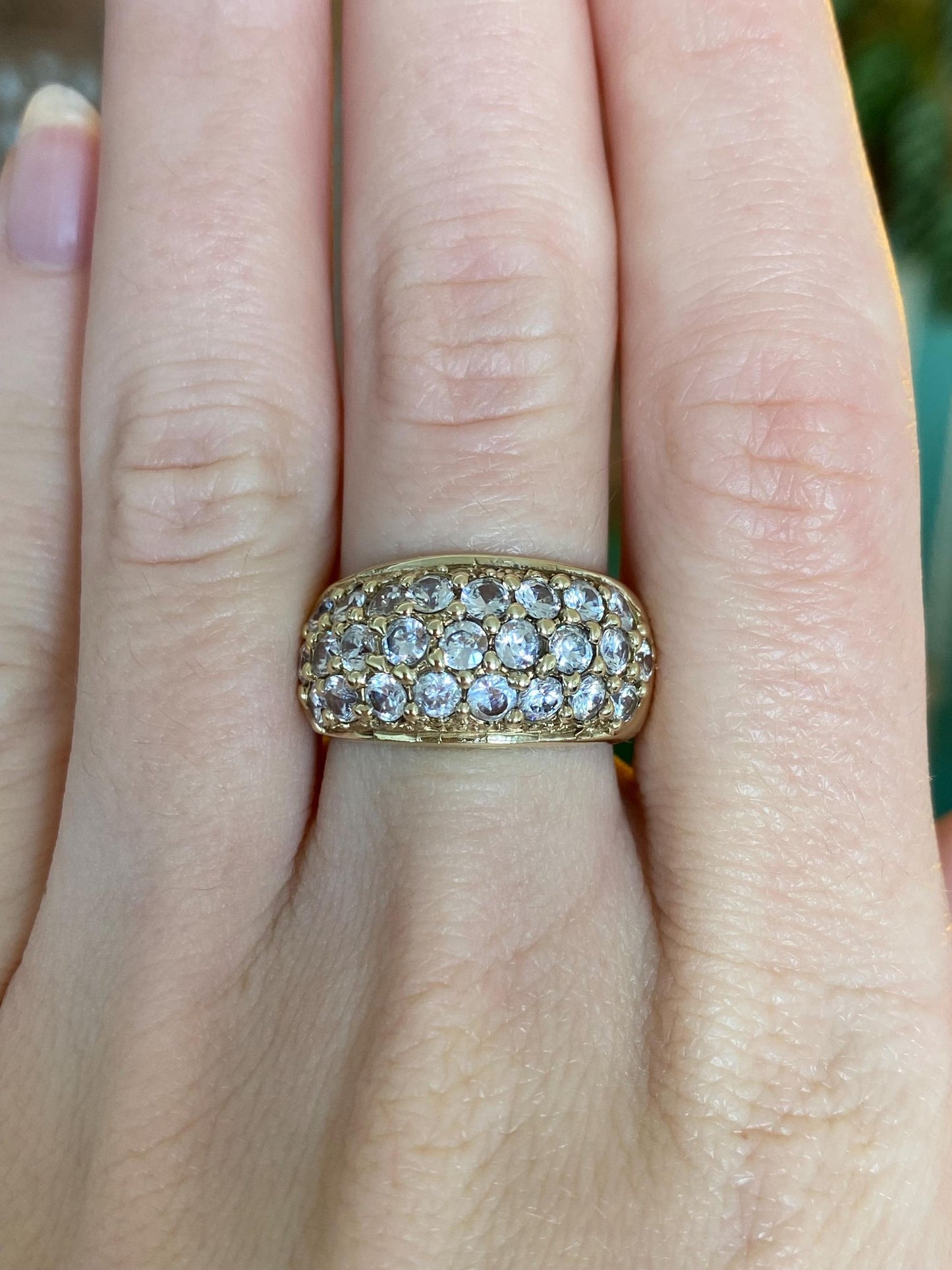 Vintage Solid 9k Yellow Gold Cubic Zirconia Ring Band - Size 7.25