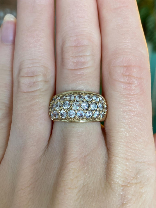 Vintage Solid 9k Yellow Gold Cubic Zirconia Ring Band - Size 7.25