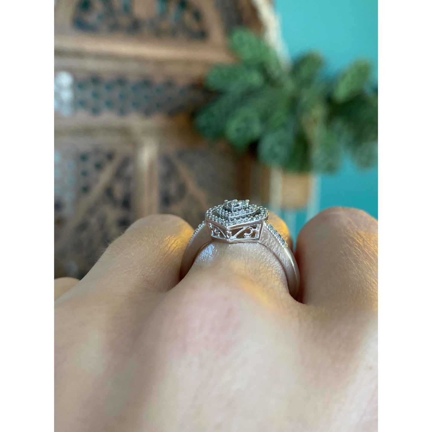 Vintage Solid 10k White Gold Diamond Heart Ring - Size 6.75