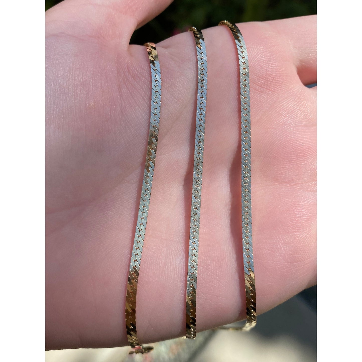 Vintage Solid 14k Yellow Gold Long Herringbone Chain Necklace - 28.5 inches