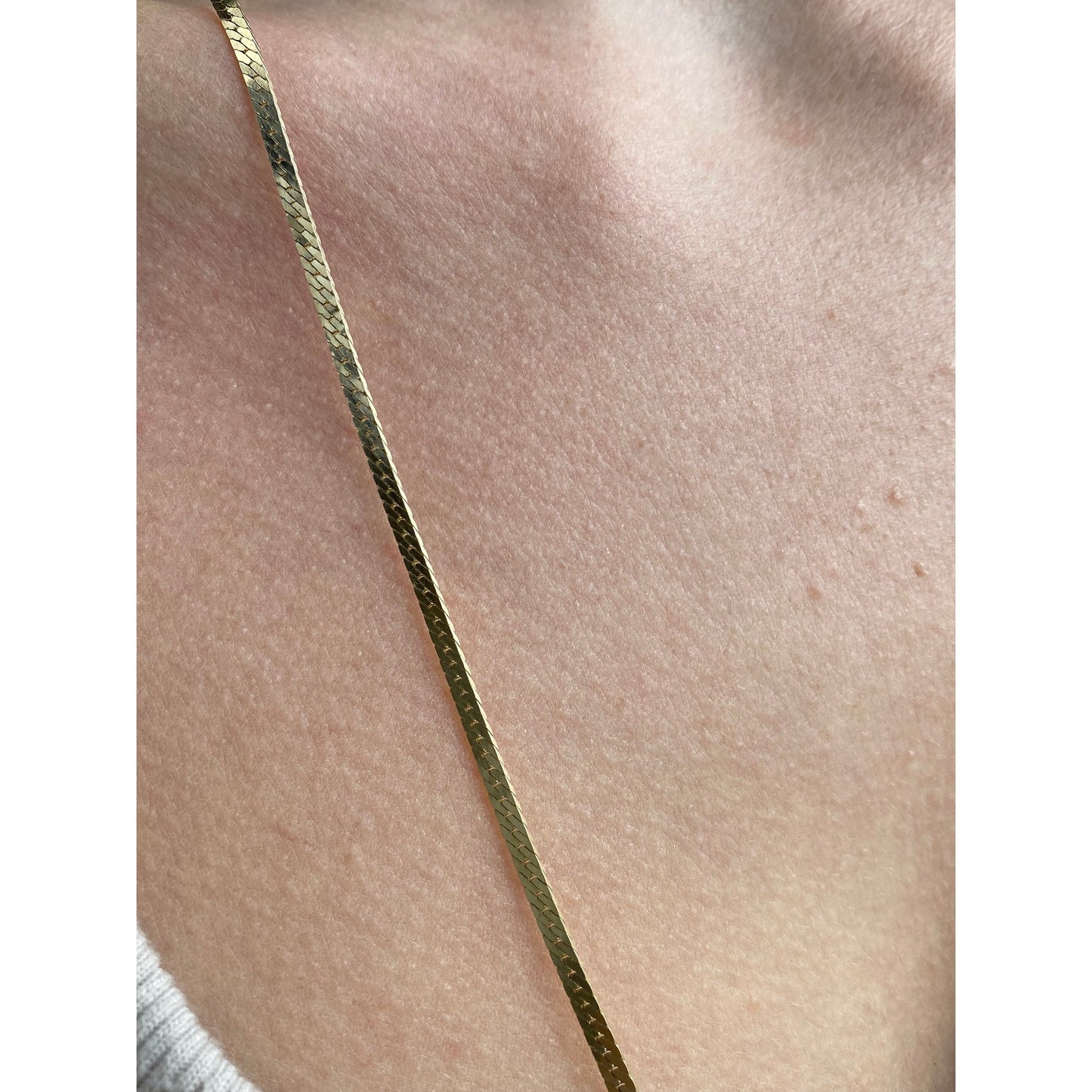 Vintage Solid 14k Yellow Gold Long Herringbone Chain Necklace - 28.5 inches