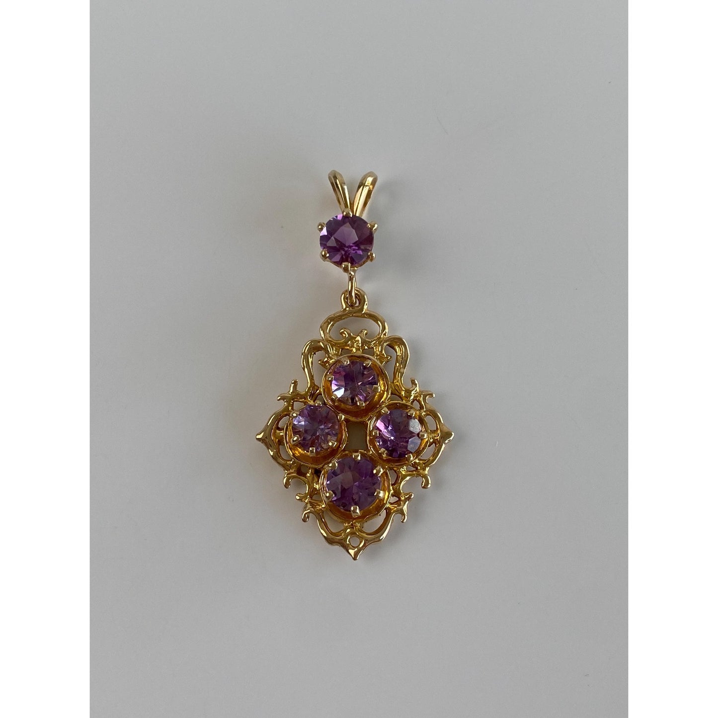 Vintage Solid 14k Yellow Gold Amethyst Ornate Dangle Charm