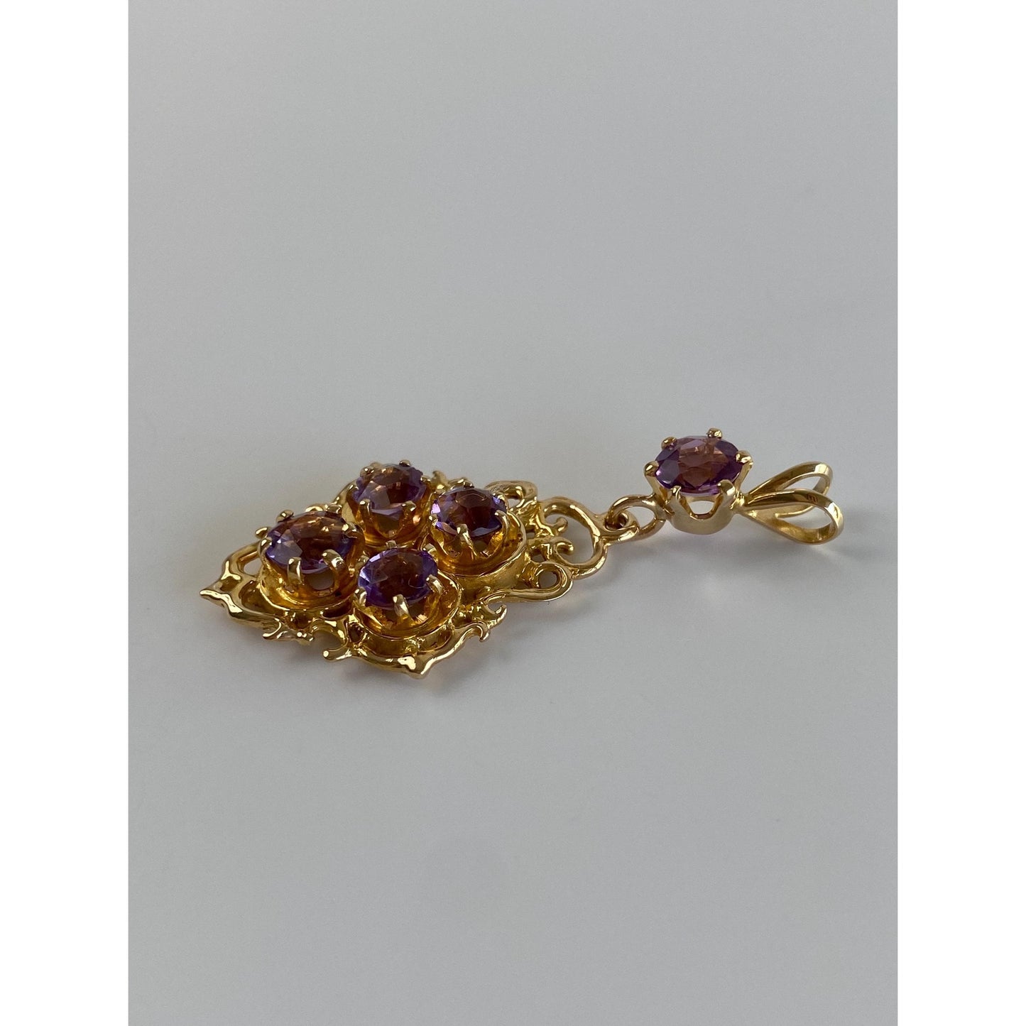 Vintage Solid 14k Yellow Gold Amethyst Ornate Dangle Charm