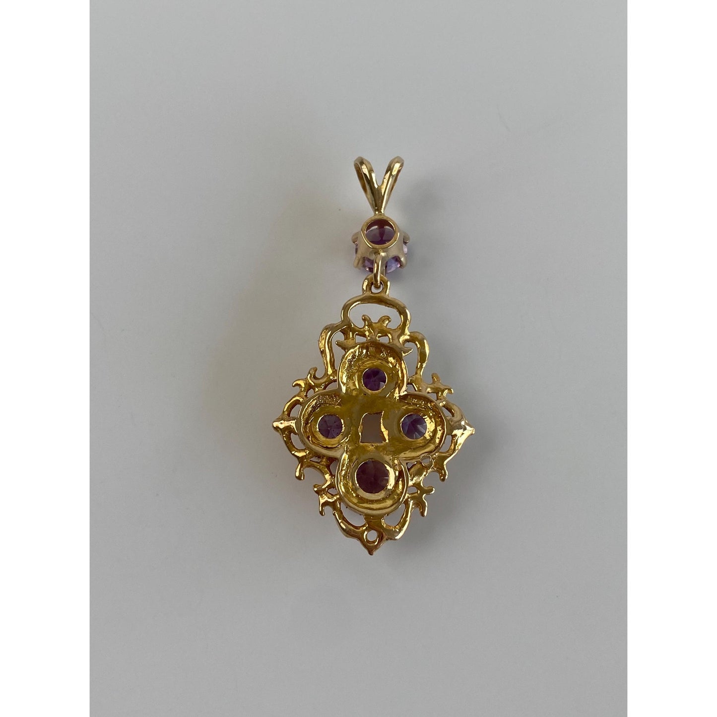 Vintage Solid 14k Yellow Gold Amethyst Ornate Dangle Charm