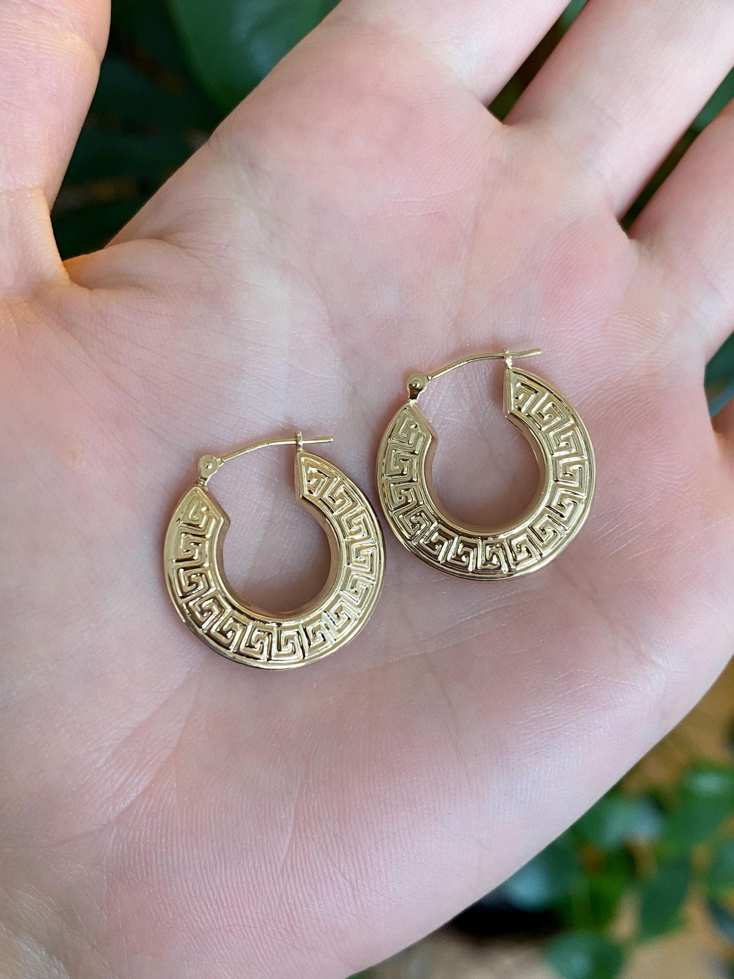 Vintage 14k Yellow Gold Greek Key Hoop Earrings