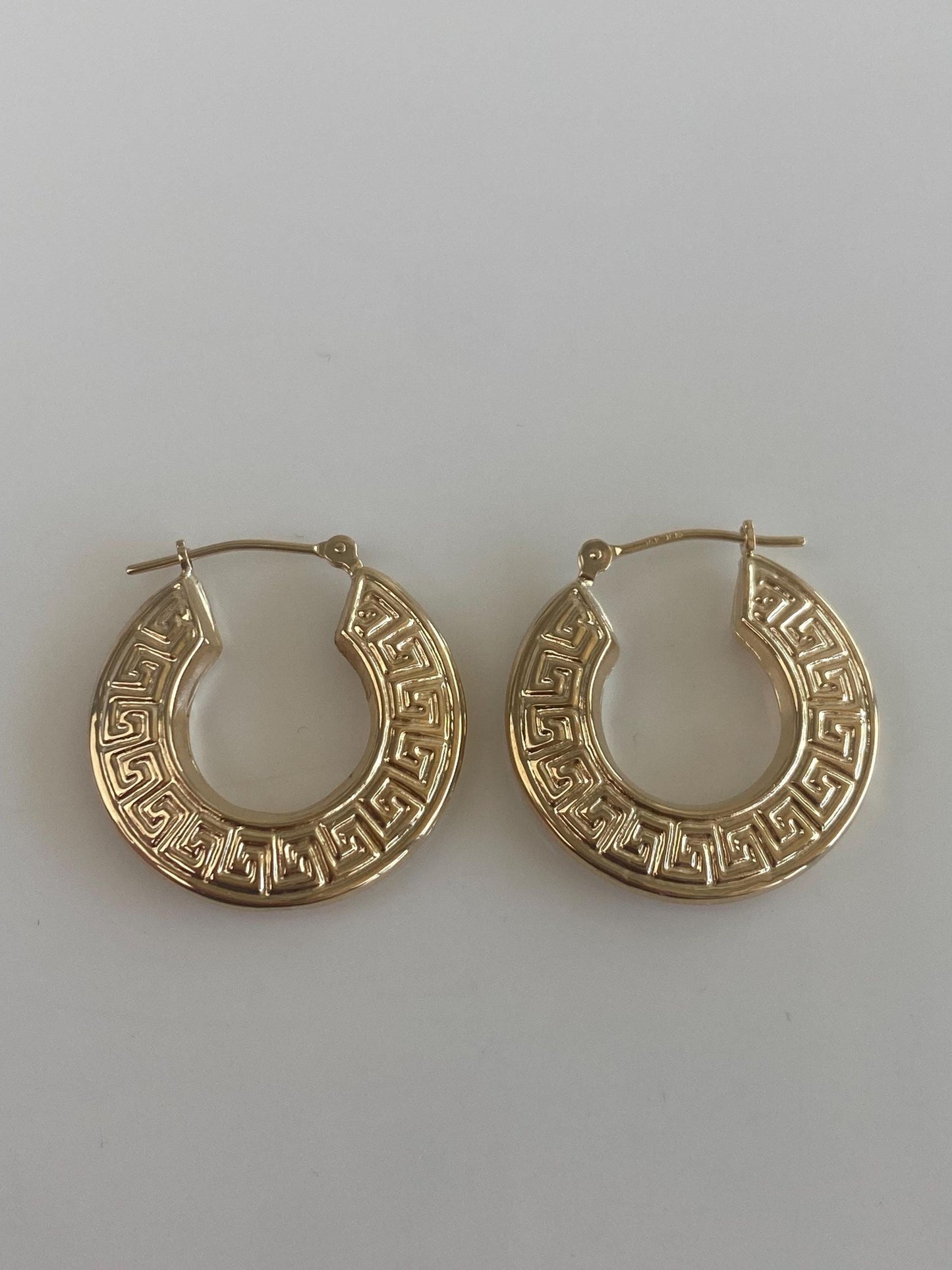 Vintage 14k Yellow Gold Greek Key Hoop Earrings