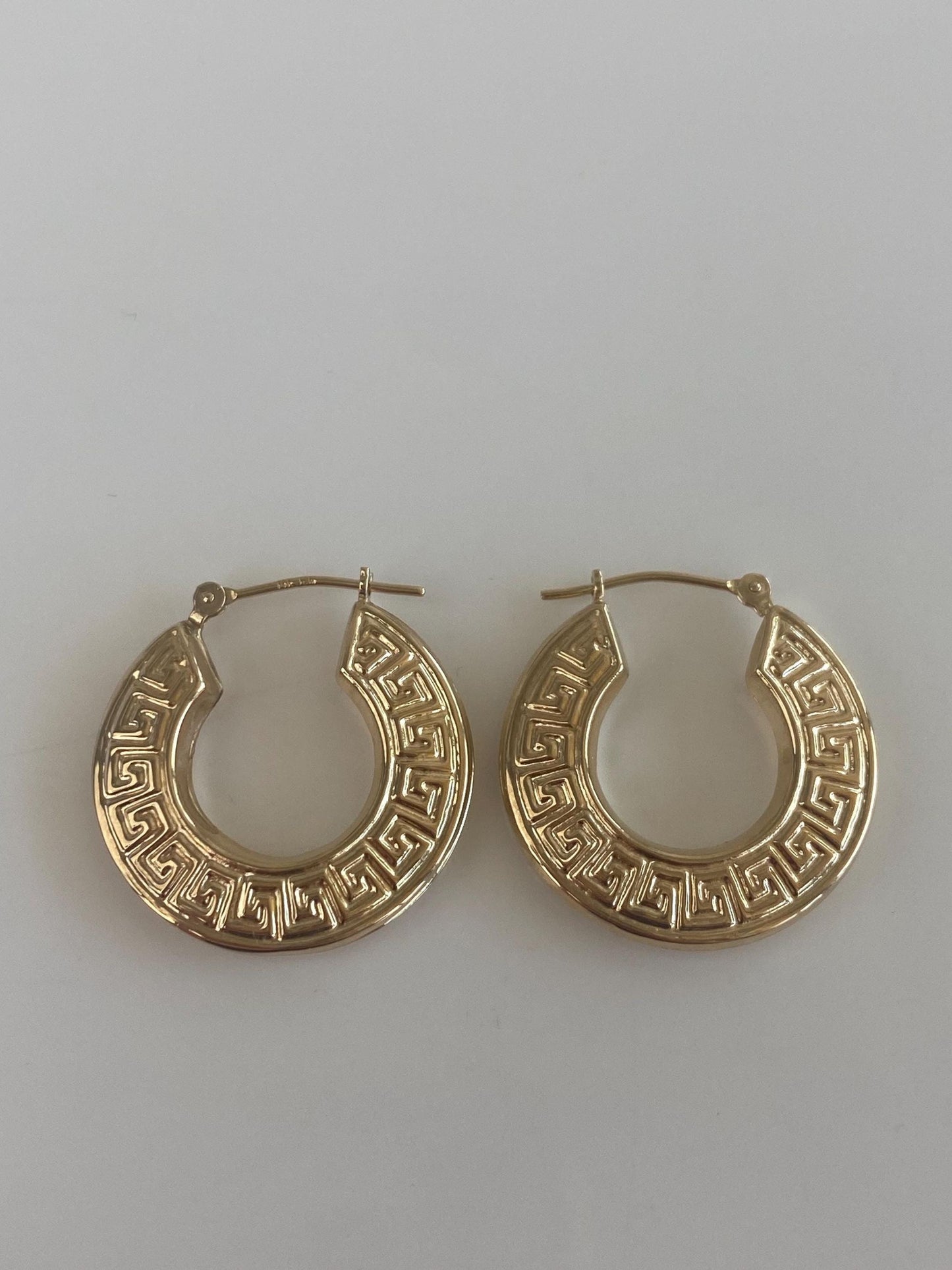 Vintage 14k Yellow Gold Greek Key Hoop Earrings
