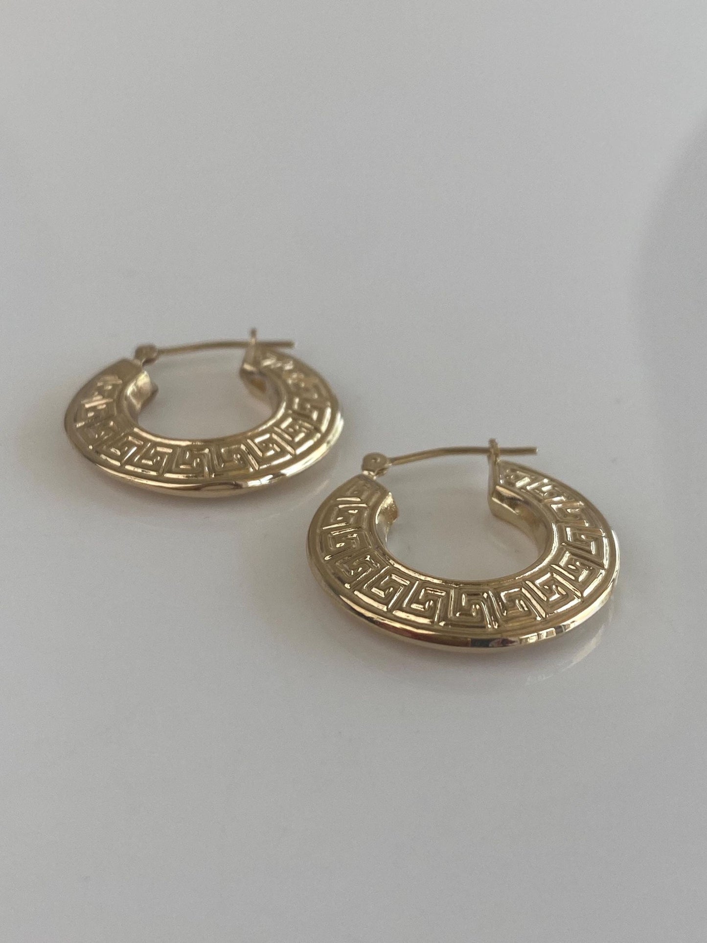 Vintage 14k Yellow Gold Greek Key Hoop Earrings