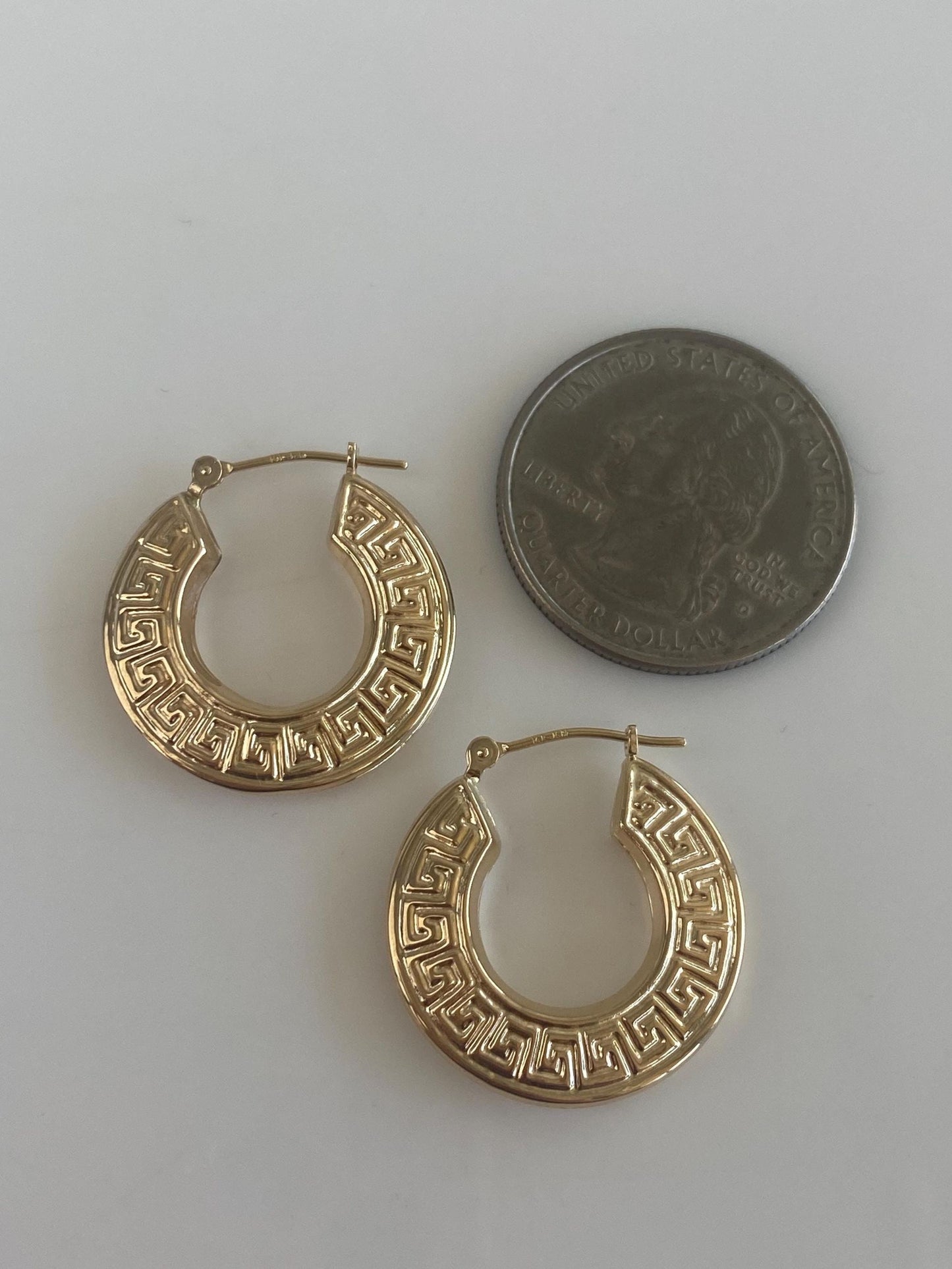 Vintage 14k Yellow Gold Greek Key Hoop Earrings