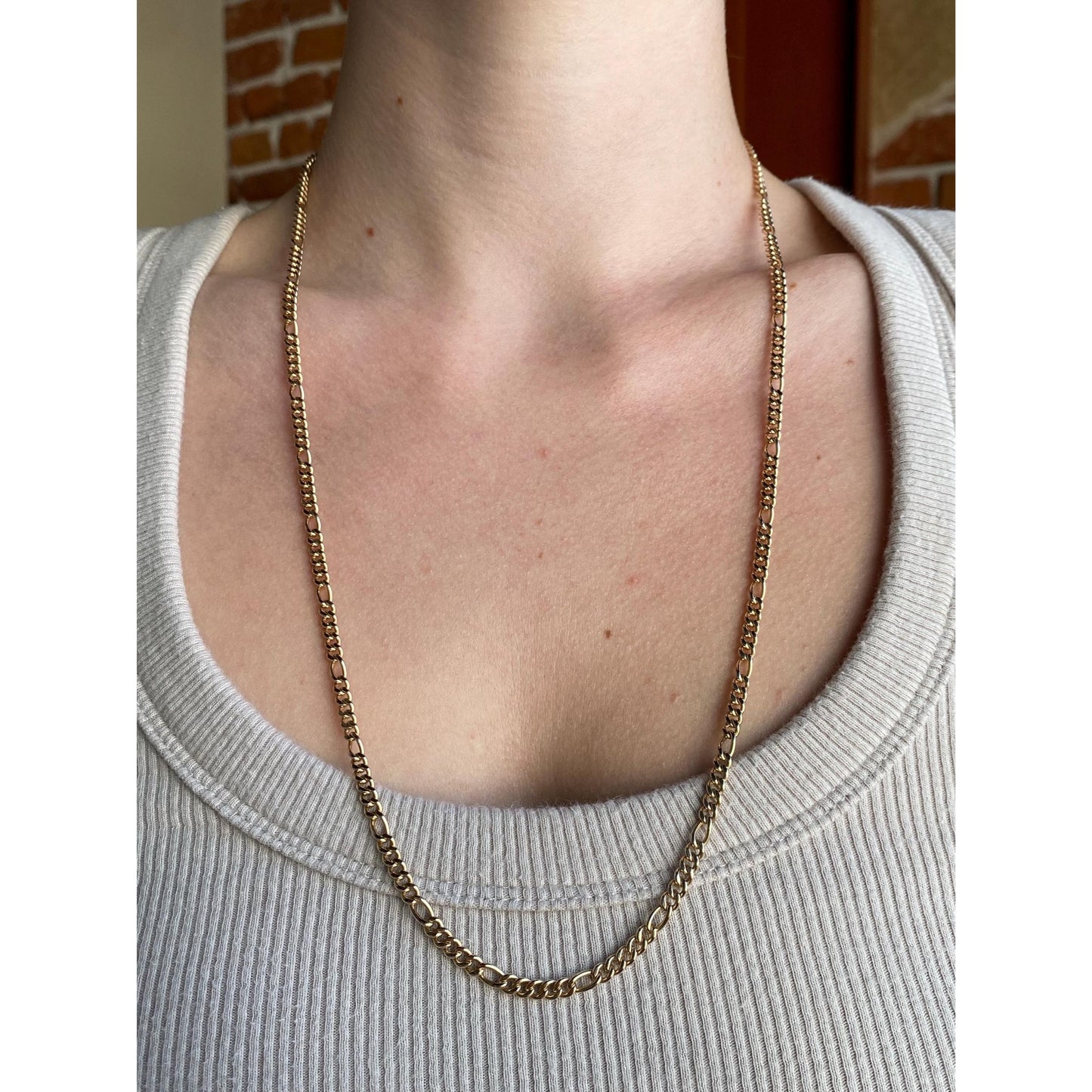 Vintage Solid 14k Yellow Gold Chunky Figaro Chain Necklace - 25.5 inches