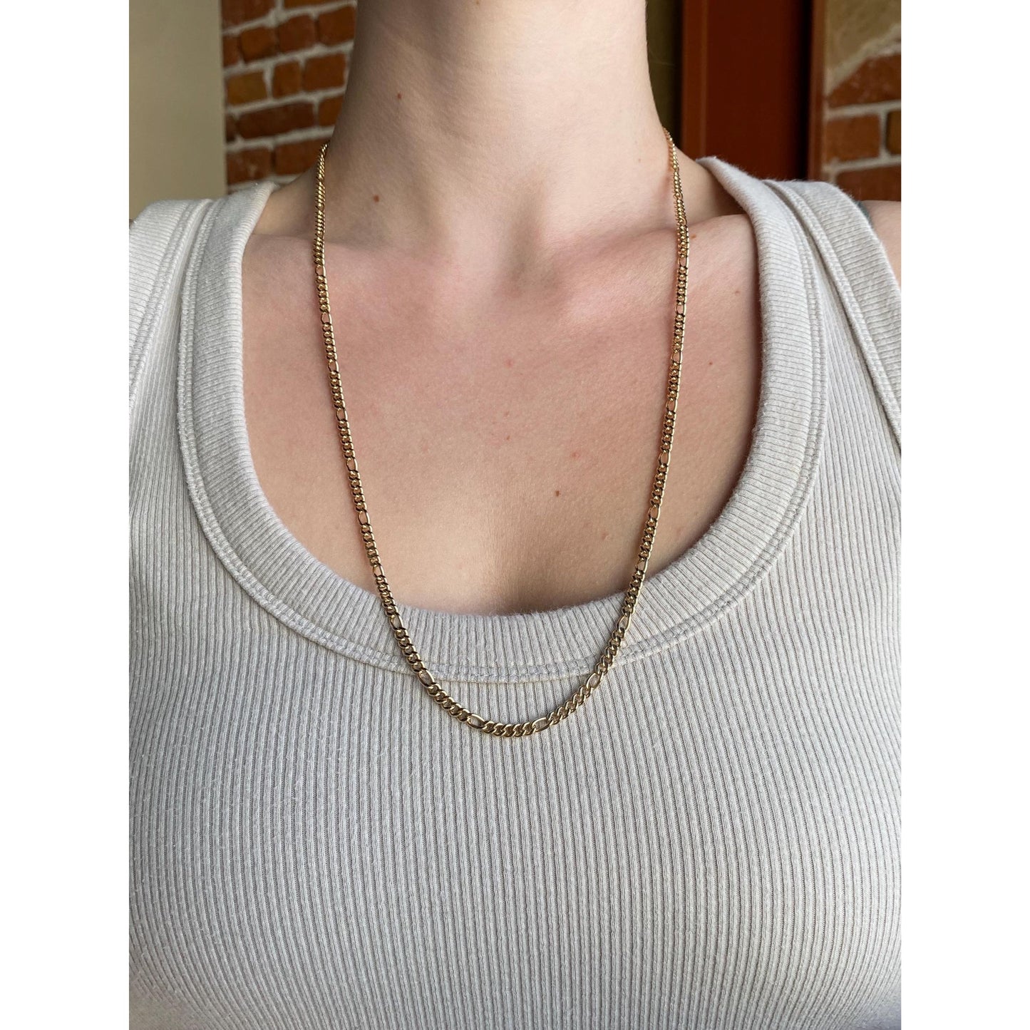 Vintage Solid 14k Yellow Gold Chunky Figaro Chain Necklace - 25.5 inches