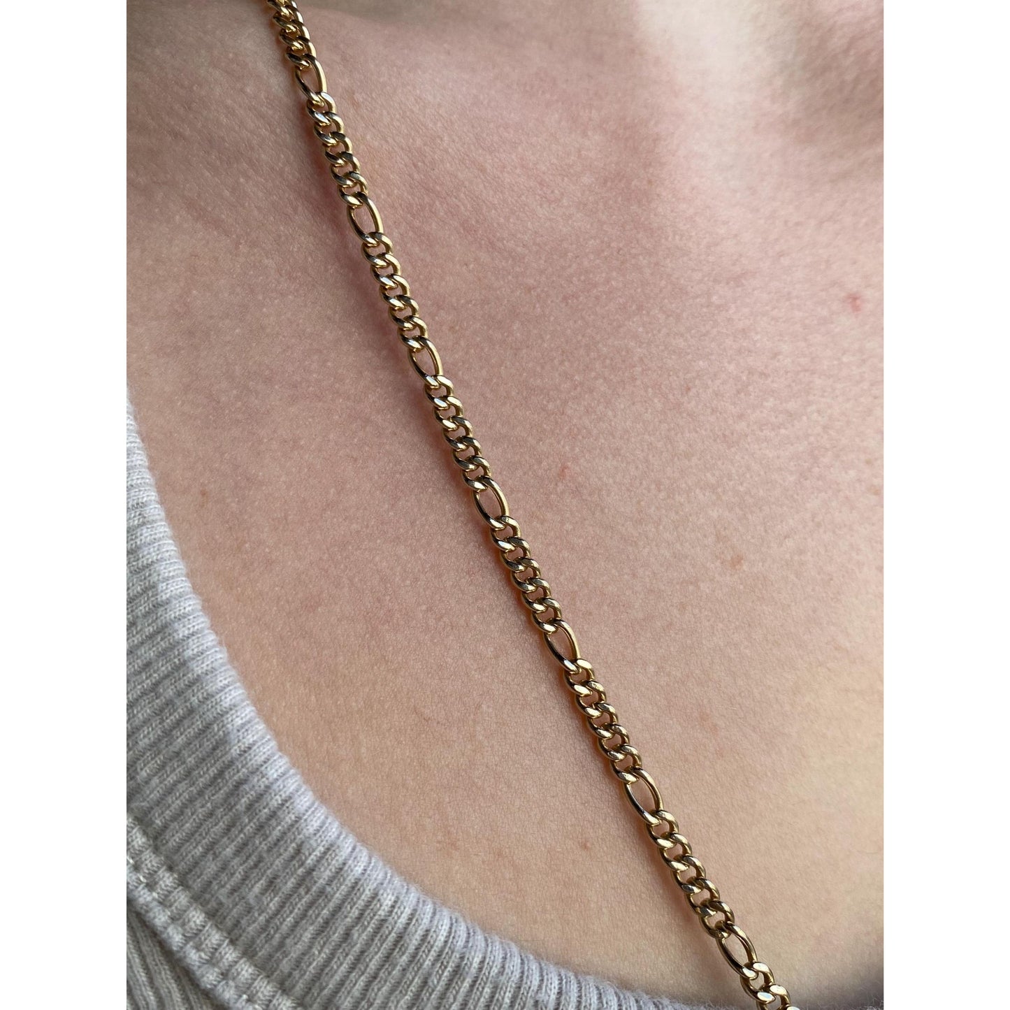Vintage Solid 14k Yellow Gold Chunky Figaro Chain Necklace - 25.5 inches