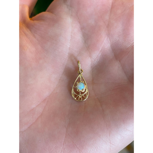 Solid 14k Yellow Gold Opal Charm