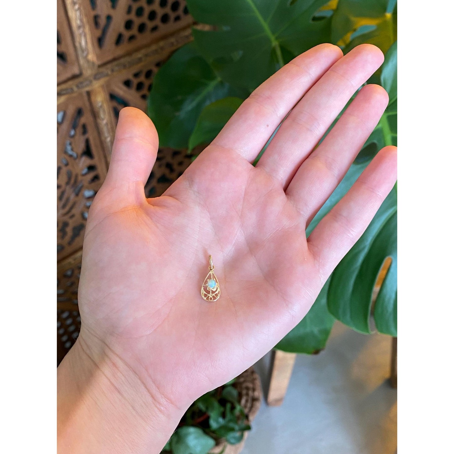 Solid 14k Yellow Gold Opal Charm