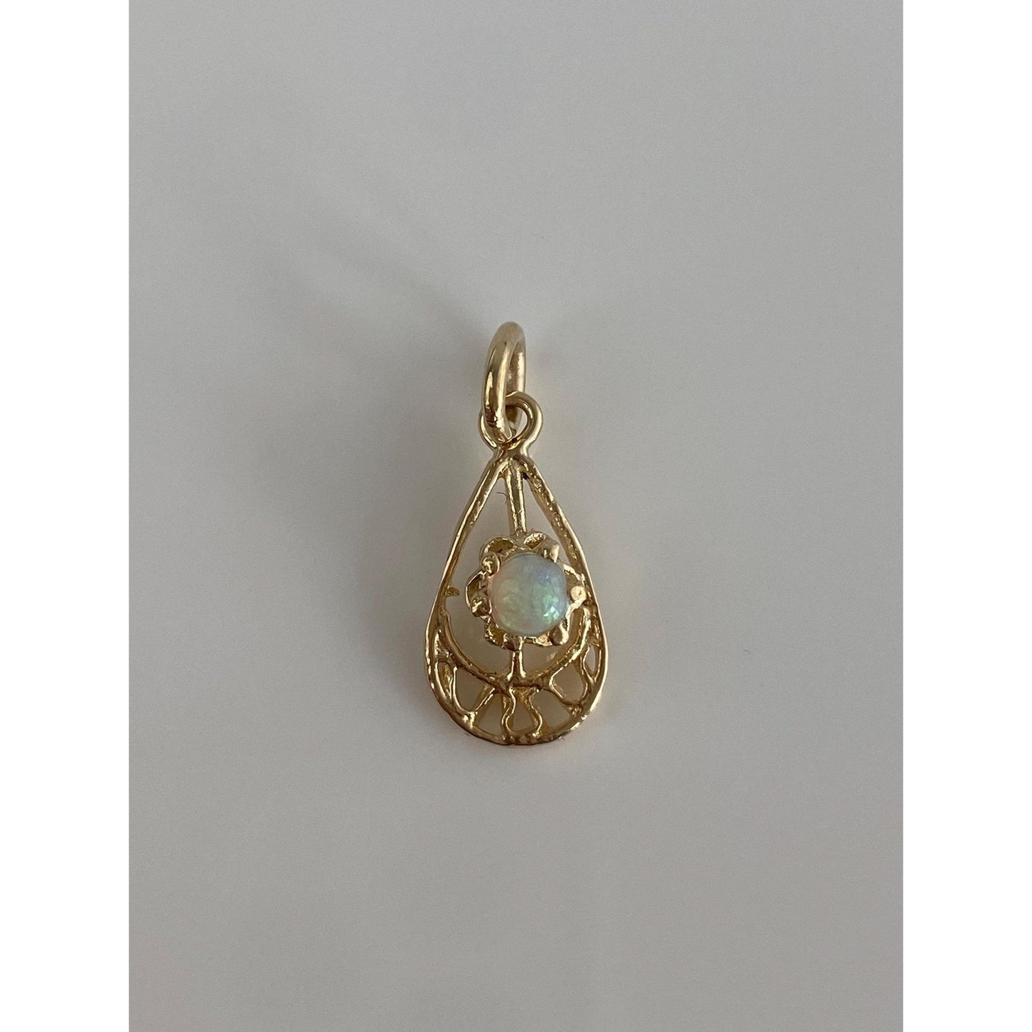 Solid 14k Yellow Gold Opal Charm