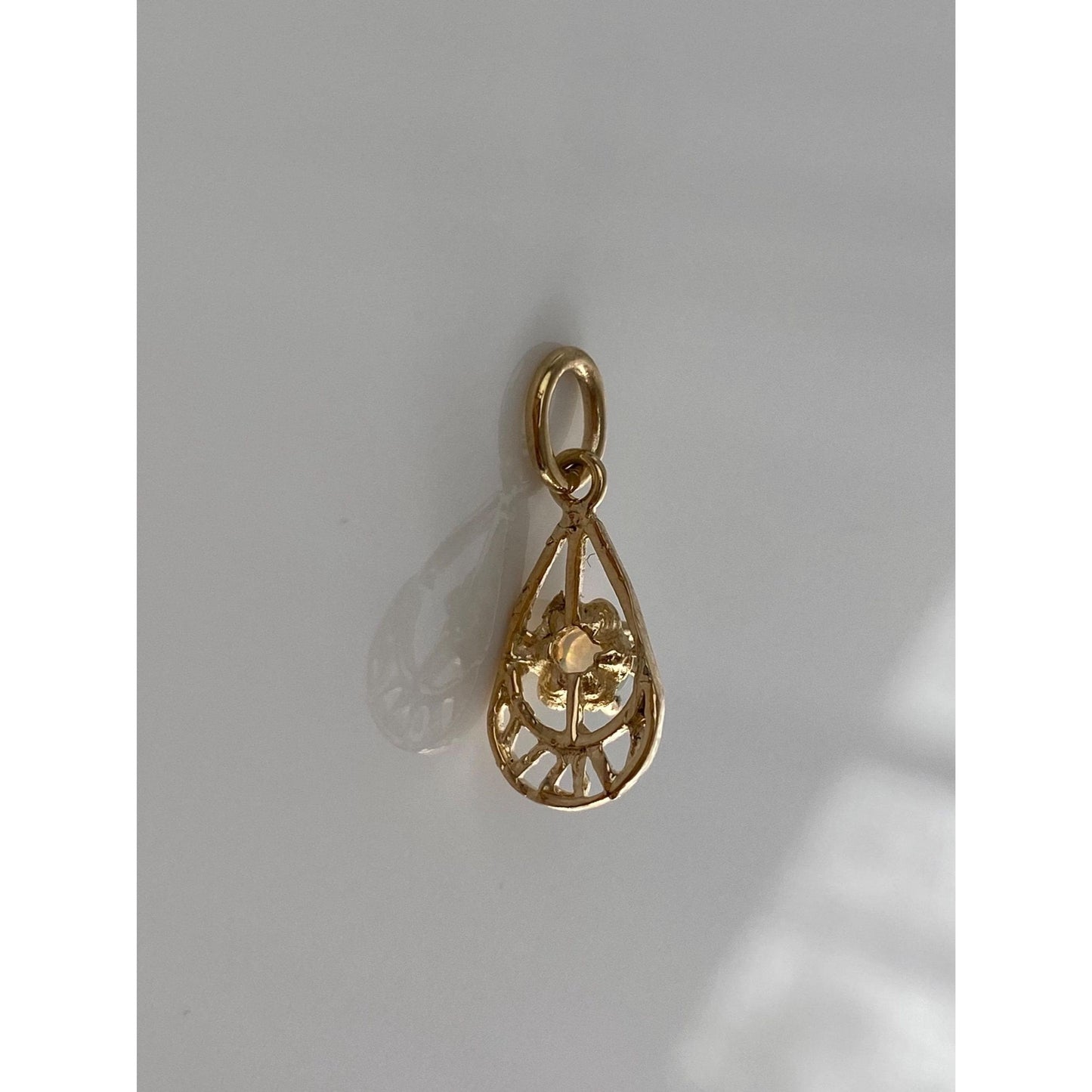 Solid 14k Yellow Gold Opal Charm