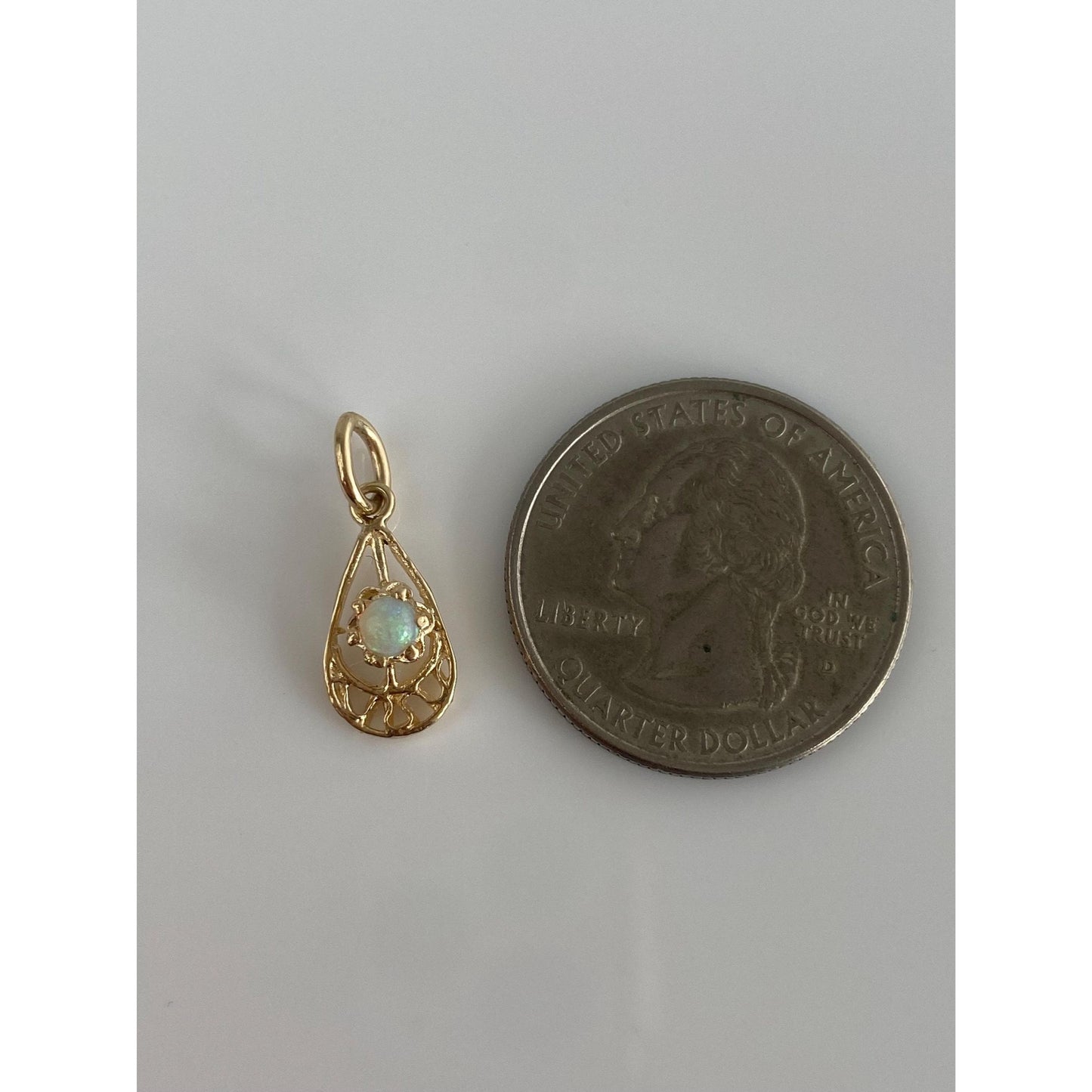 Solid 14k Yellow Gold Opal Charm