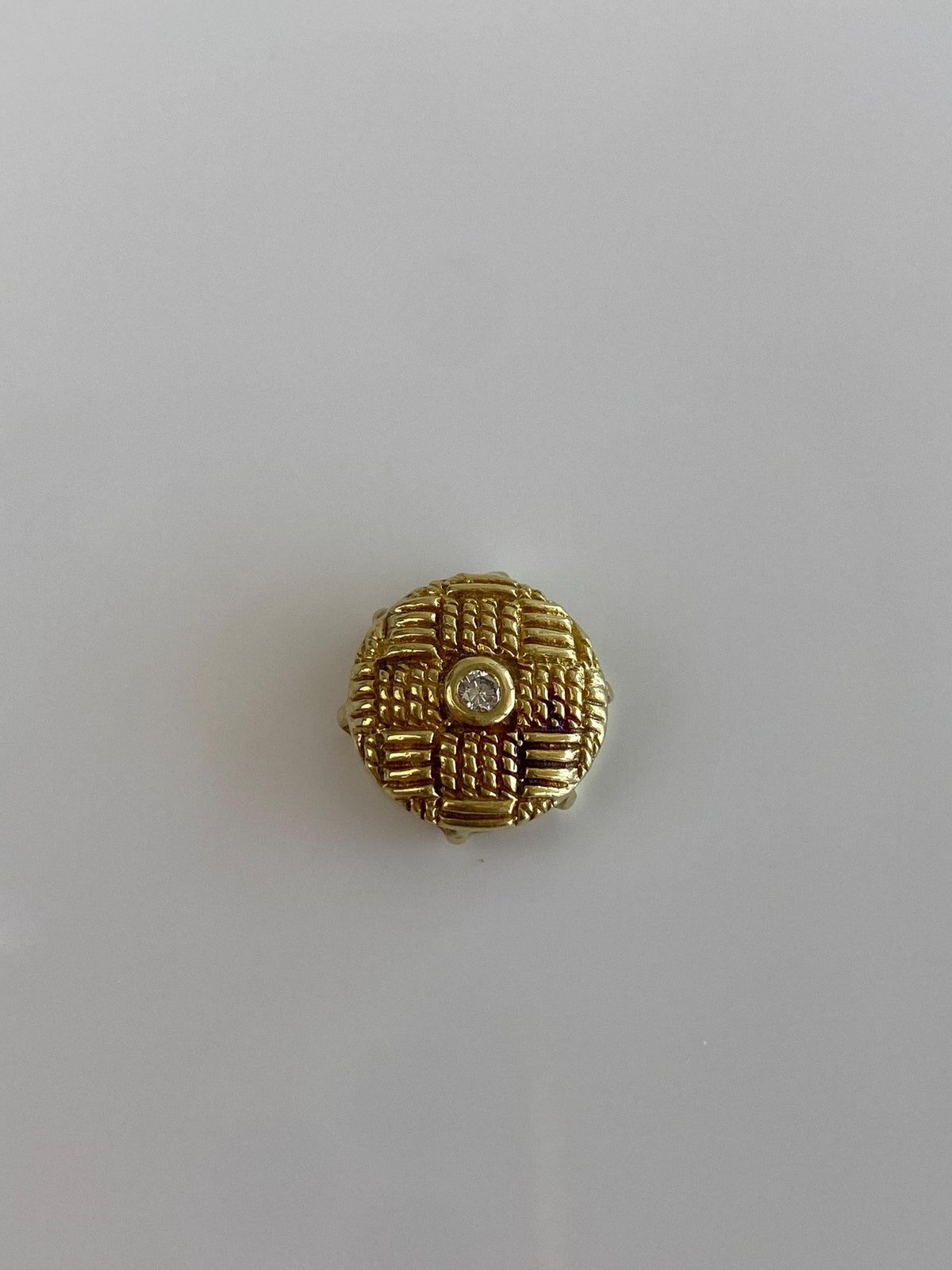 Vintage Solid 18k Yellow Gold Diamond Basketweave Slide Charm