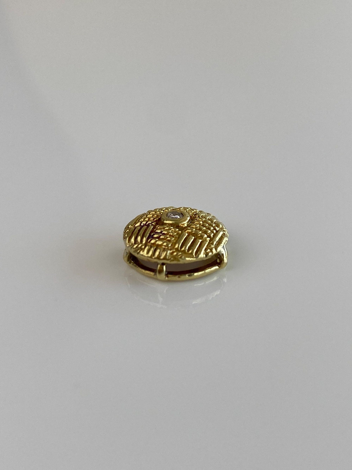 Vintage Solid 18k Yellow Gold Diamond Basketweave Slide Charm